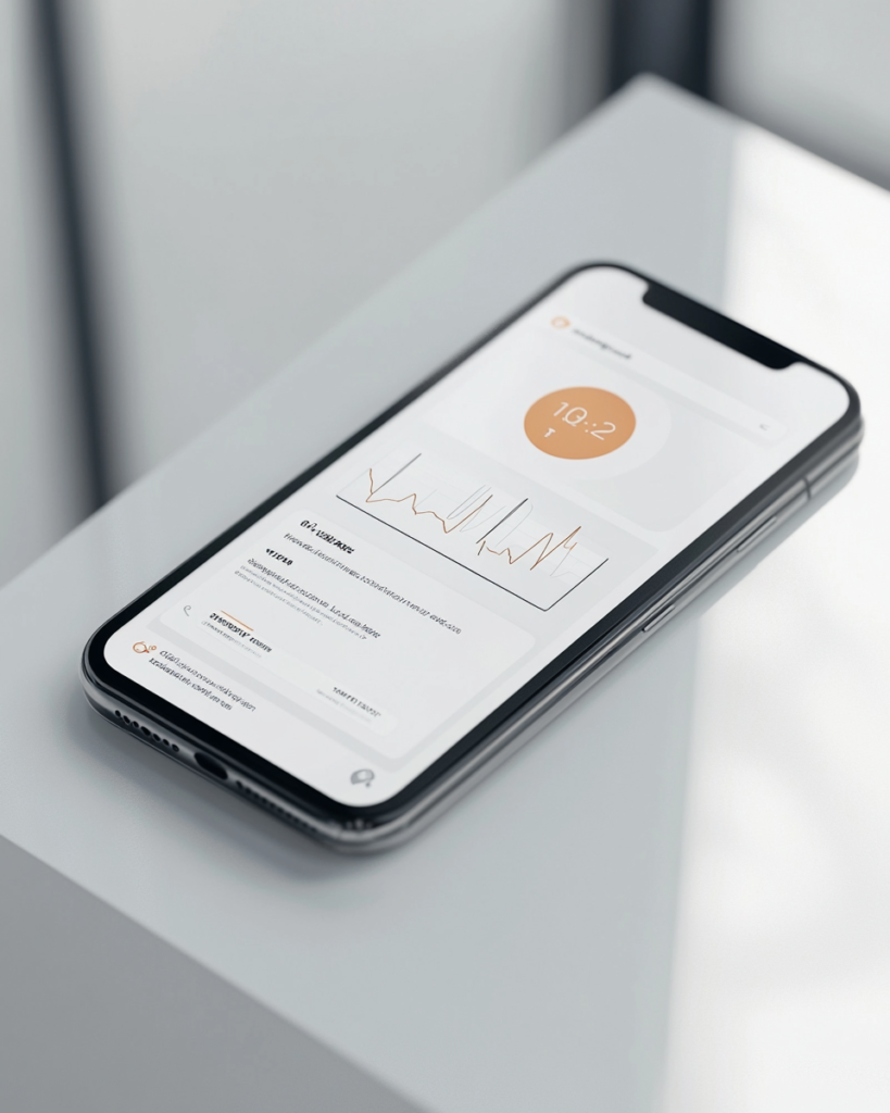 Smartphone screen showing telehealth app with patient health data and weight tracking interface